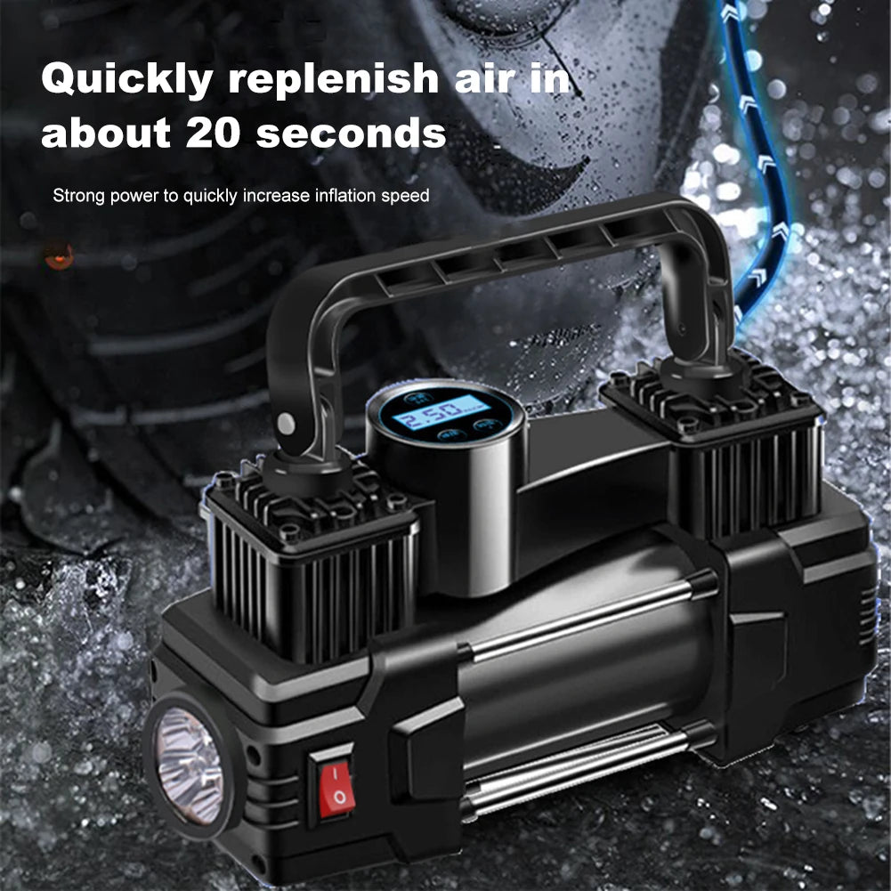 12V 150PSI Dual Cylinder Car Tire Inflator with LED Light