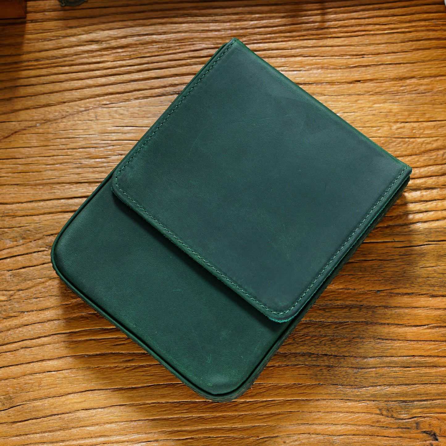 Vintage Genuine Leather Pen Pouch – 6-Slot Removable Tray Case