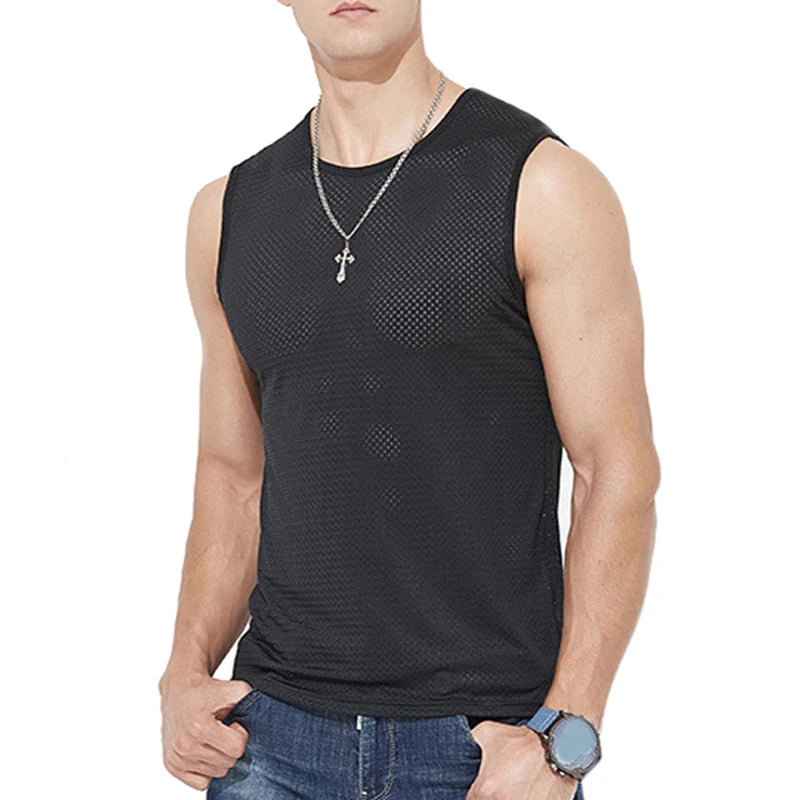 Men’s Ice Silk Mesh Tank Top Bodybuilding Fitness Vest