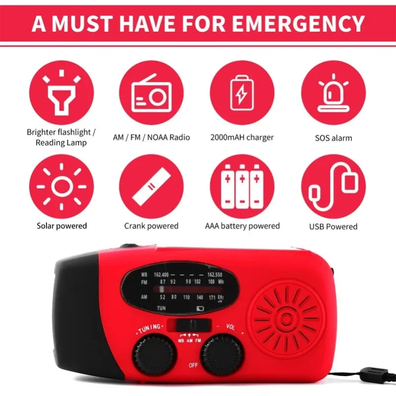 Emergency Hand Crank Radio – Solar, NOAA, Power Bank, FM/AM/WB