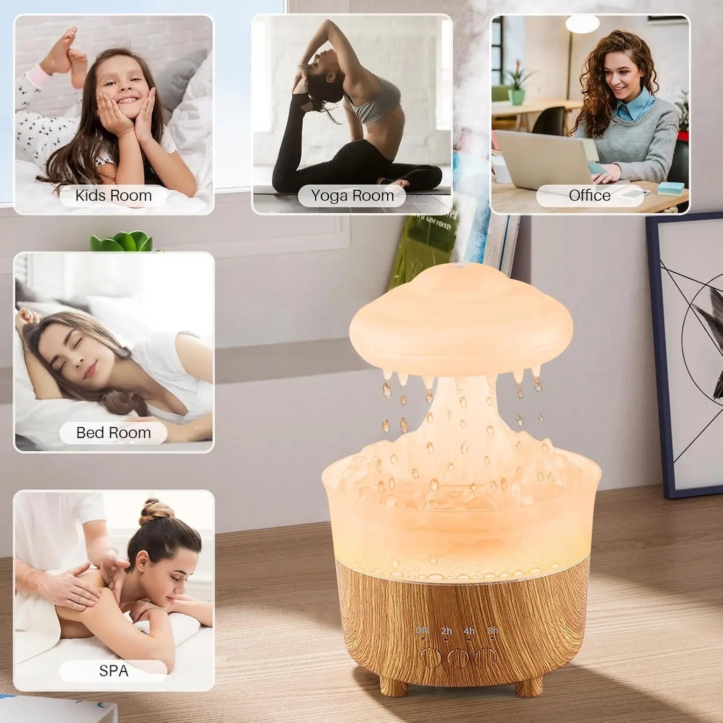 Rain Drip Mushroom Humidifier with 7 Color LED Aroma Diffuser