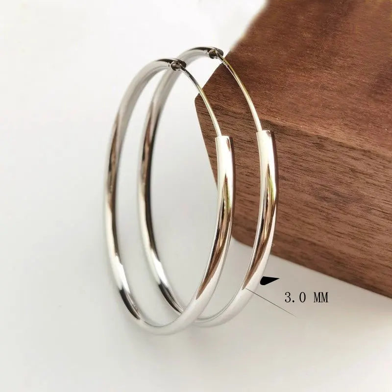 18K Gold Plated Hoop Earrings – 925 Silver, 3–7cm Size Options