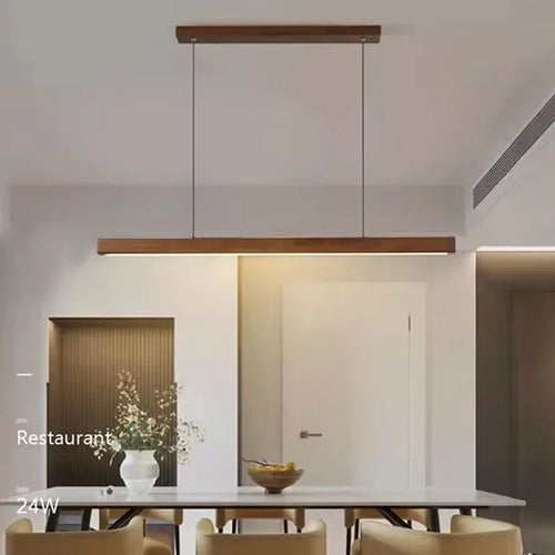 Nordic Wood LED Pendant Light – Long Strip Dining Table Fixture