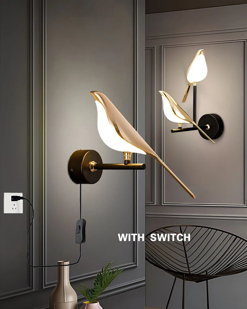 Magpie Bird LED Wall Lamp – 360° Rotating Bedside Light