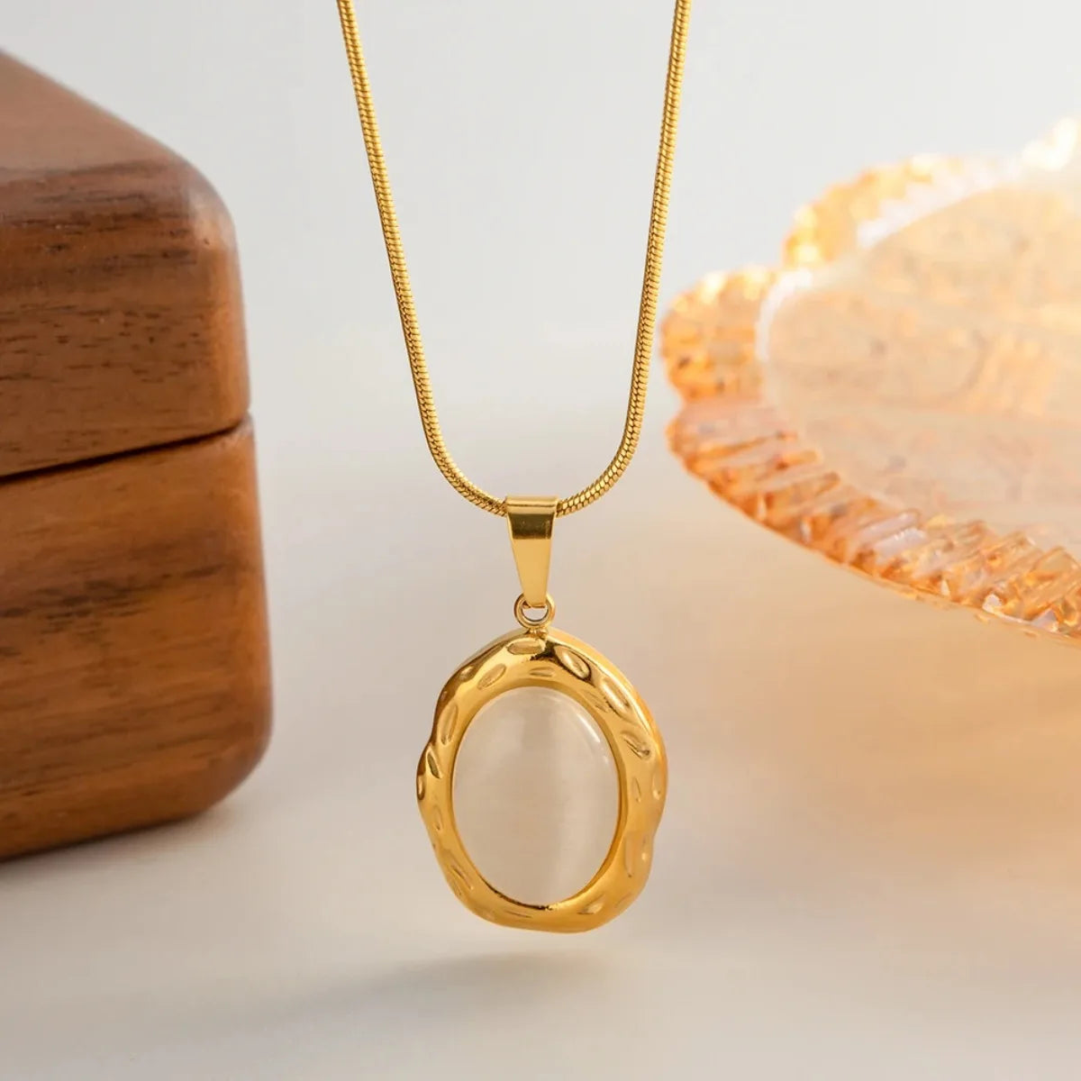 18K Gold Plated Cat Eye Opal Pendant Necklace – Oval Fashion Jewelry