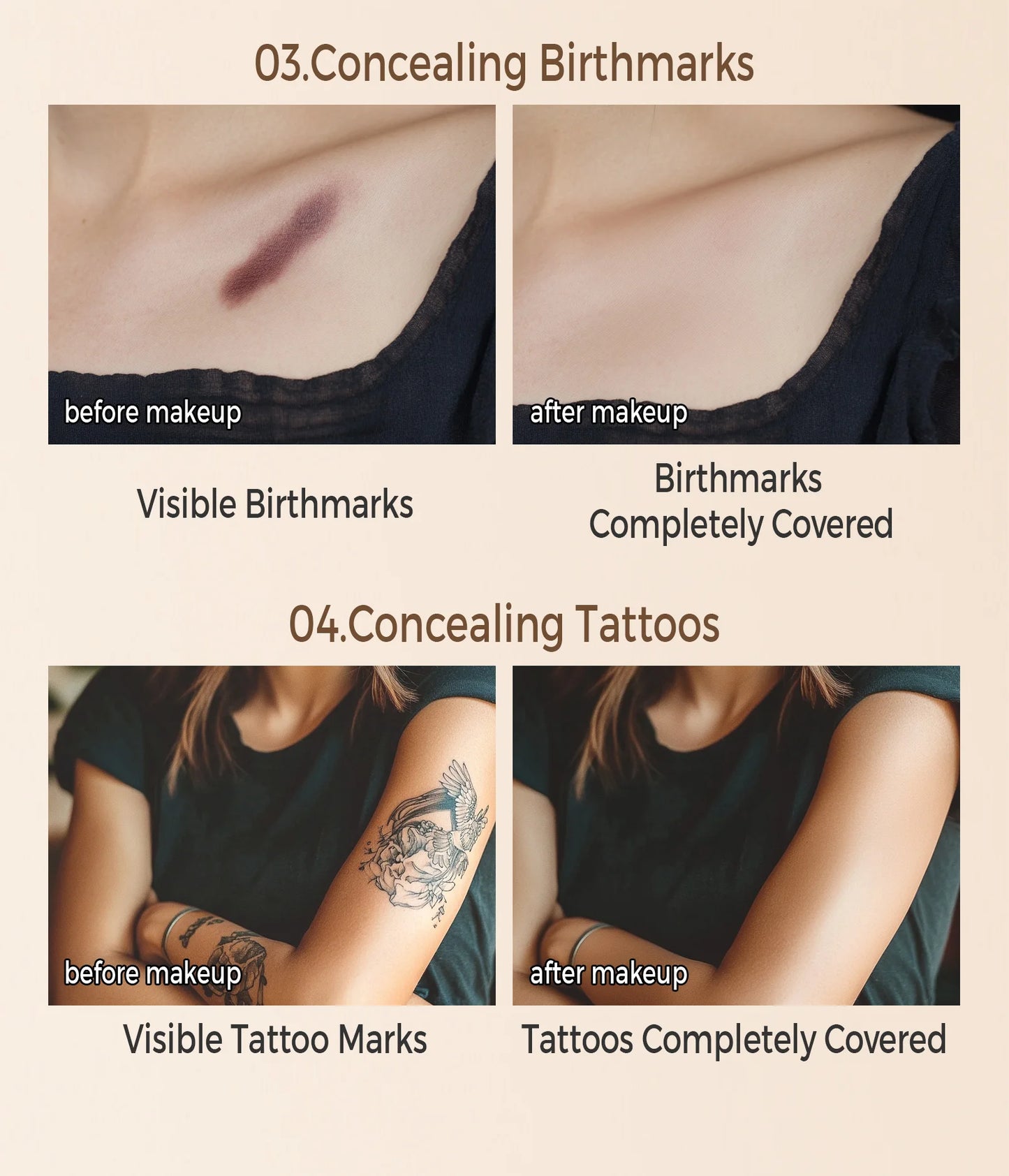Waterproof Full Coverage Concealer for Scars, Tattoos & Blemishes
