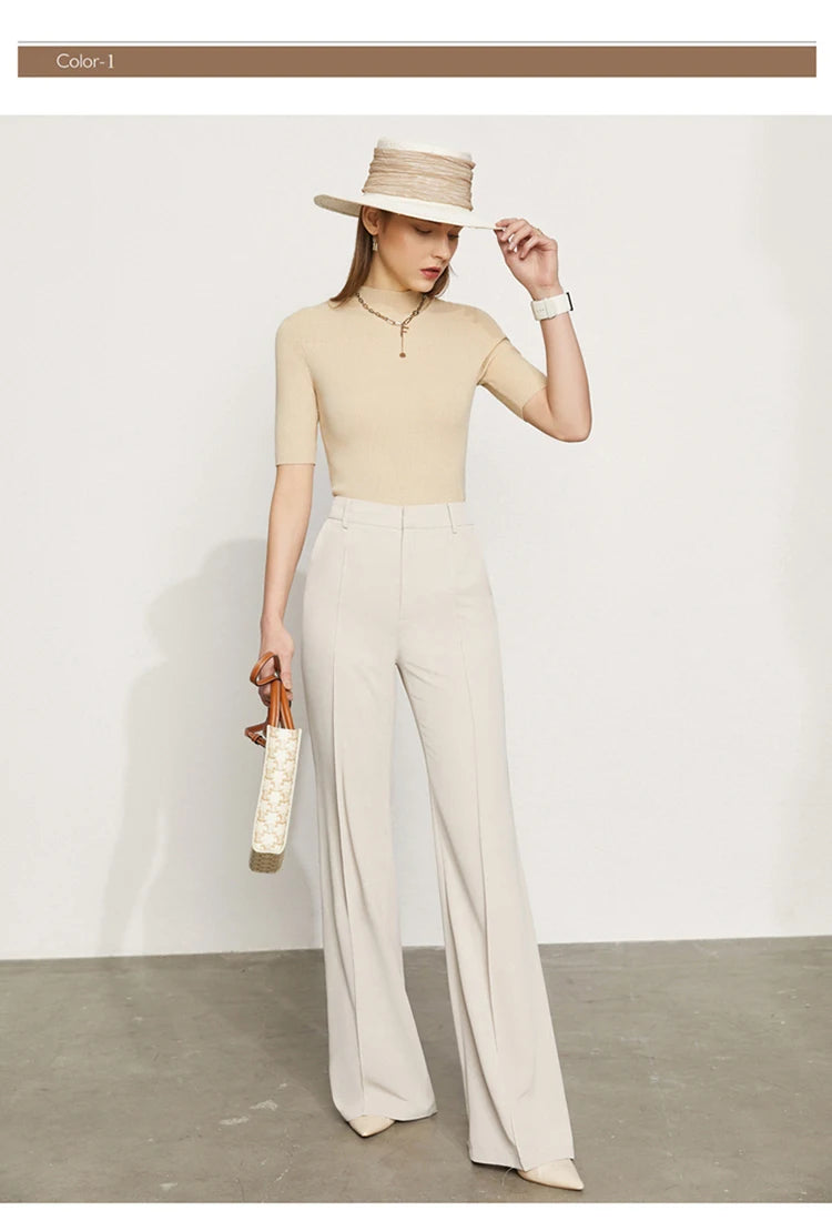 Women’s Wide Leg Chiffon Pants – High Waist Loose Office Trousers