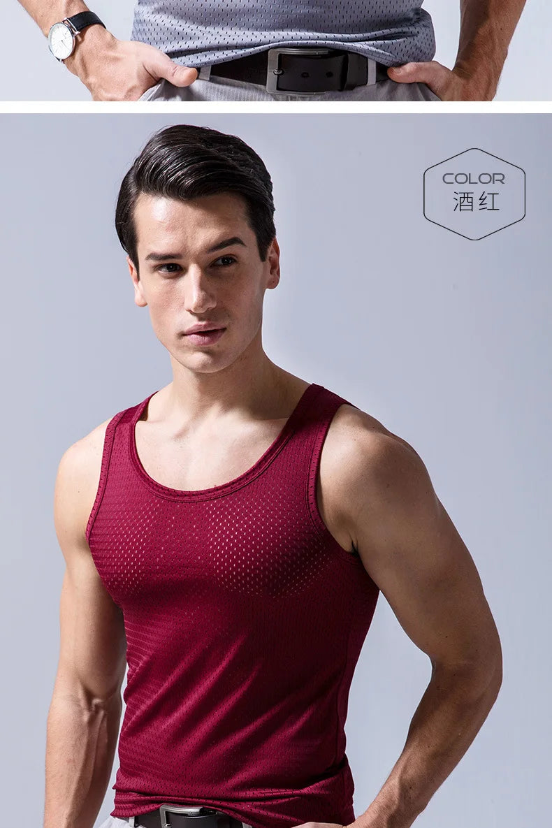 Men’s Ice Silk Mesh Tank Top Bodybuilding Fitness Vest