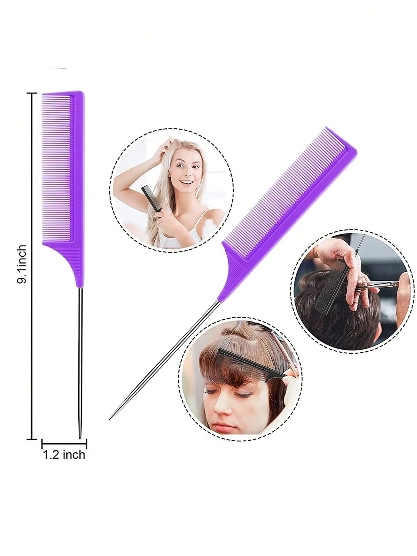 3pcs Hair Styling Comb Set – Edge Brush, Rat Tail & Detangling Tool