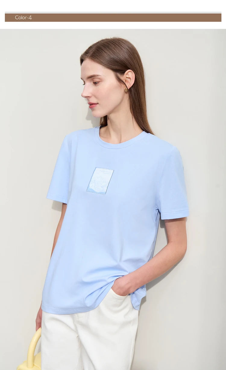 Women’s Casual Embroidered Cotton T-Shirt – Spring Short Sleeve Top