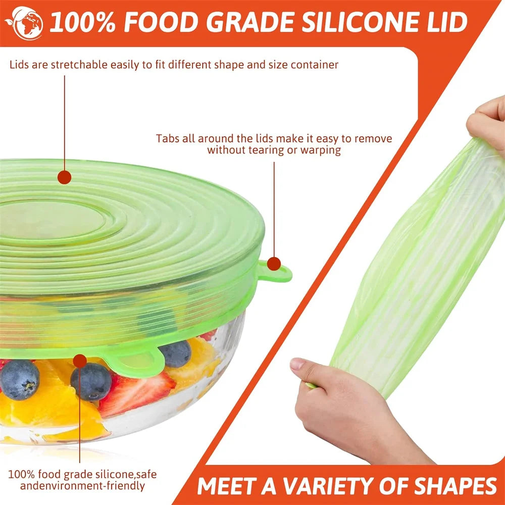 6pcs Silicone Food Covers – Reusable Airtight Stretch Lids Set