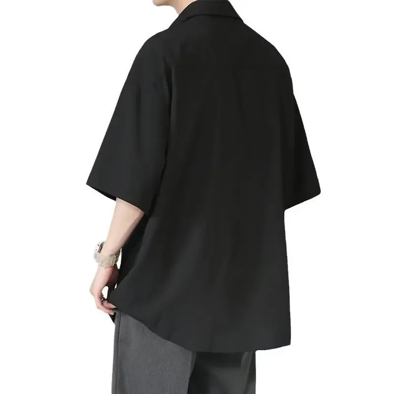 Men’s Ice Silk Summer Shirt Casual Loose Fit Korean Style Short Sleeve
