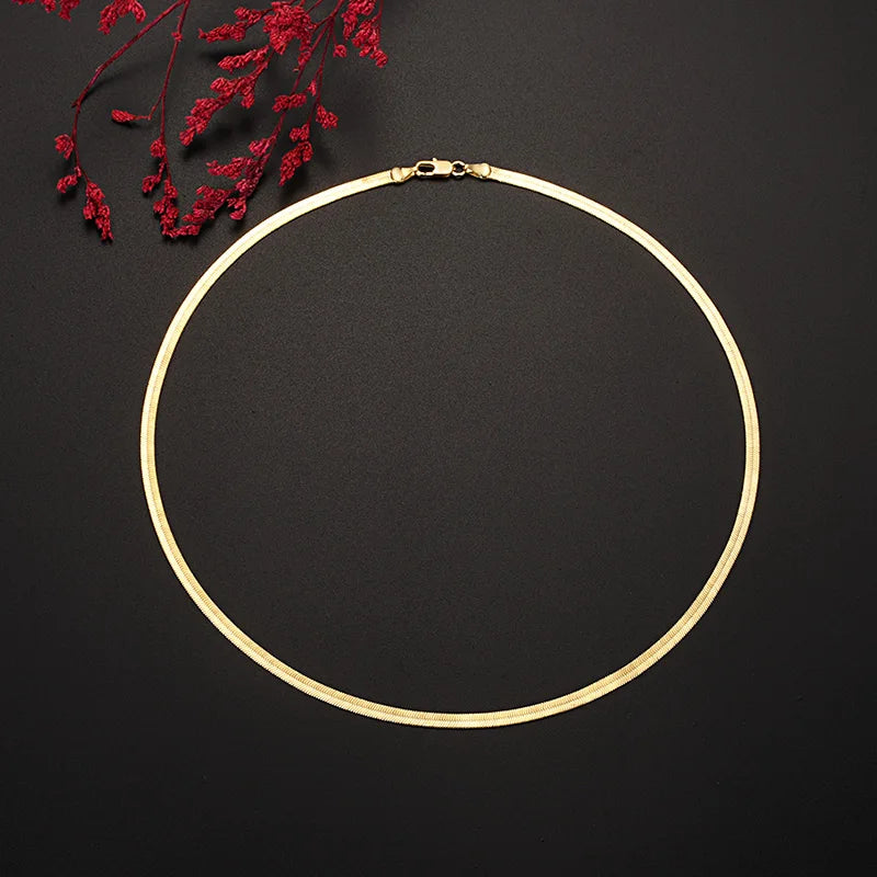 24K Gold Blade Chain Necklace – 18/20/22/24 Inch, 4MM Unisex
