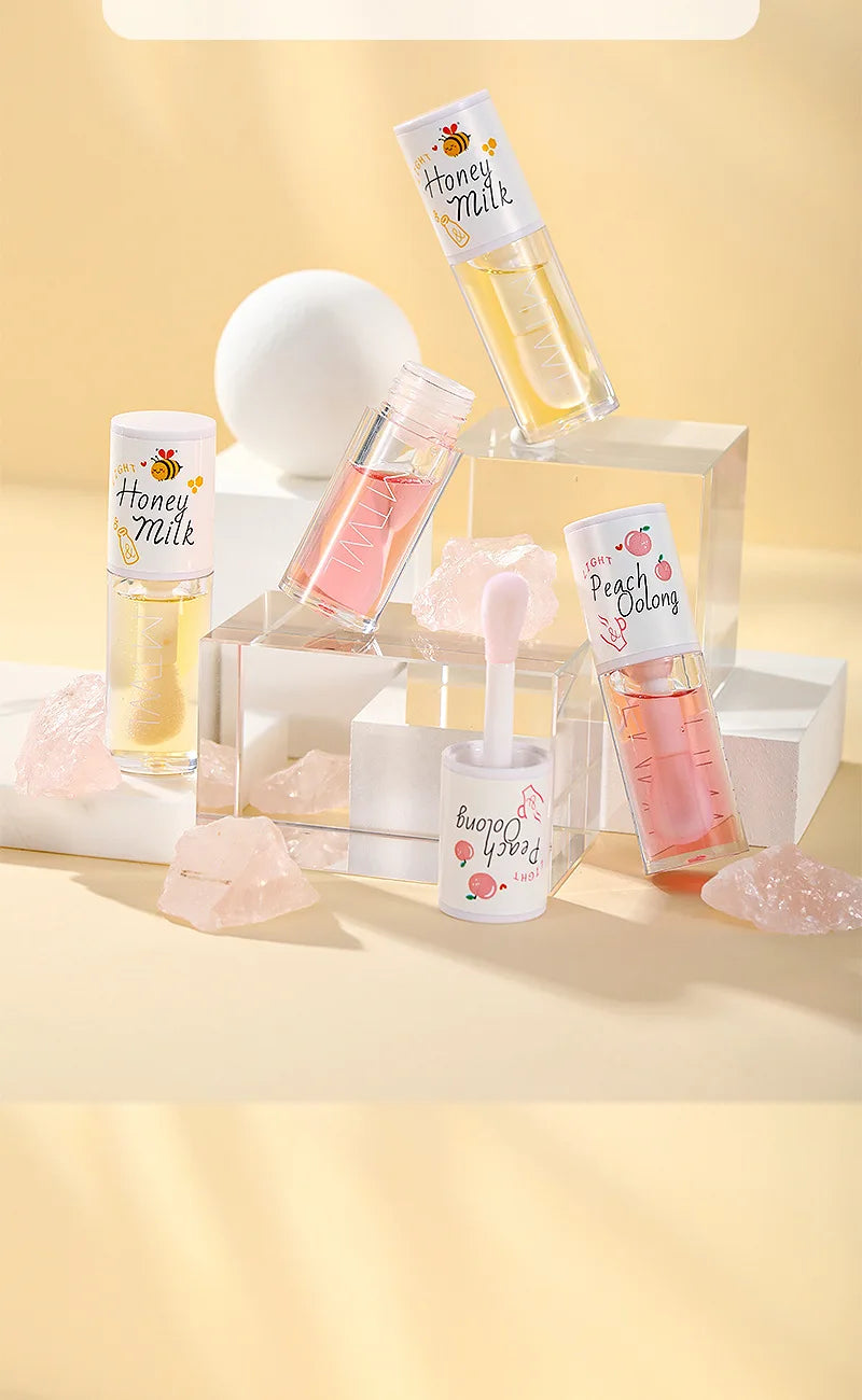 Peach Milk Honey Lip Oil – Moisturizing Gloss with Big Brush