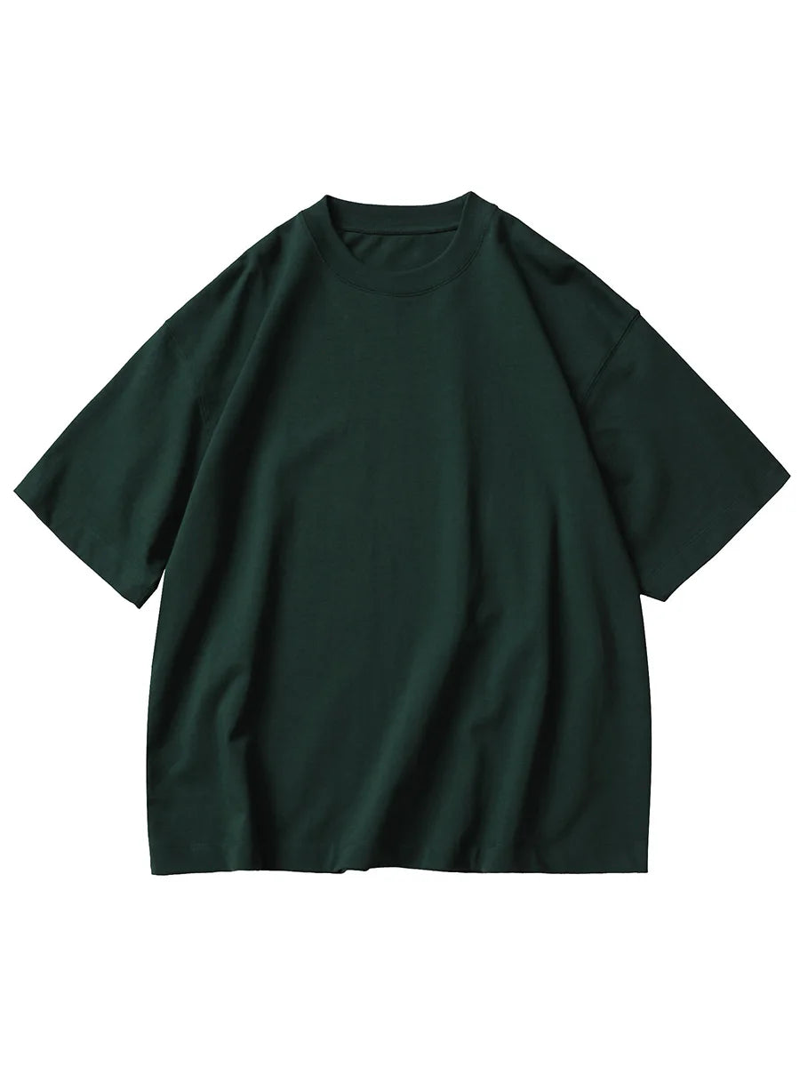 Oversized Heavy Cotton T-Shirt Men Solid Color Drop Shoulder Loose Fit