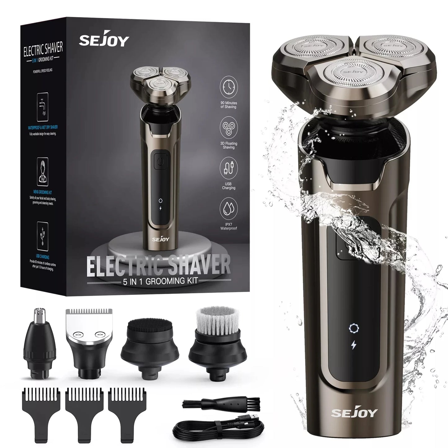 3-in-1 Electric Shaver – Beard, Nose & Razor Trimmer Waterproof
