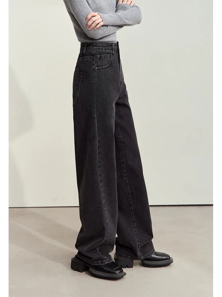 Women’s Retro Wide-Leg Jeans – Loose Straight Cotton Denim Pants