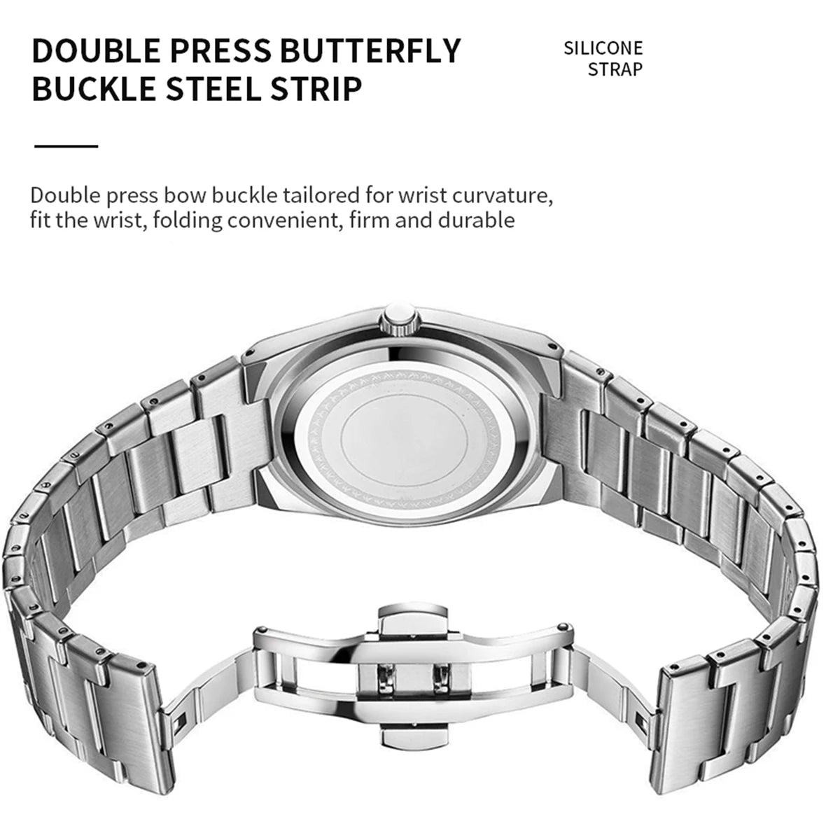 Men’s Stainless Steel 40mm Quartz Watch – Double Calendar & Waterproof