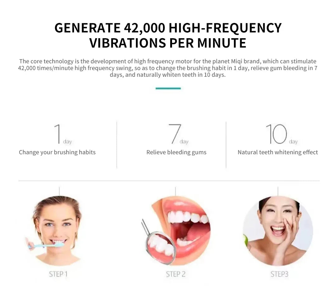 Sonic Electric Toothbrush for Adults | 3 DuPont Heads, USB Rechargeable, IPX7 Waterproof