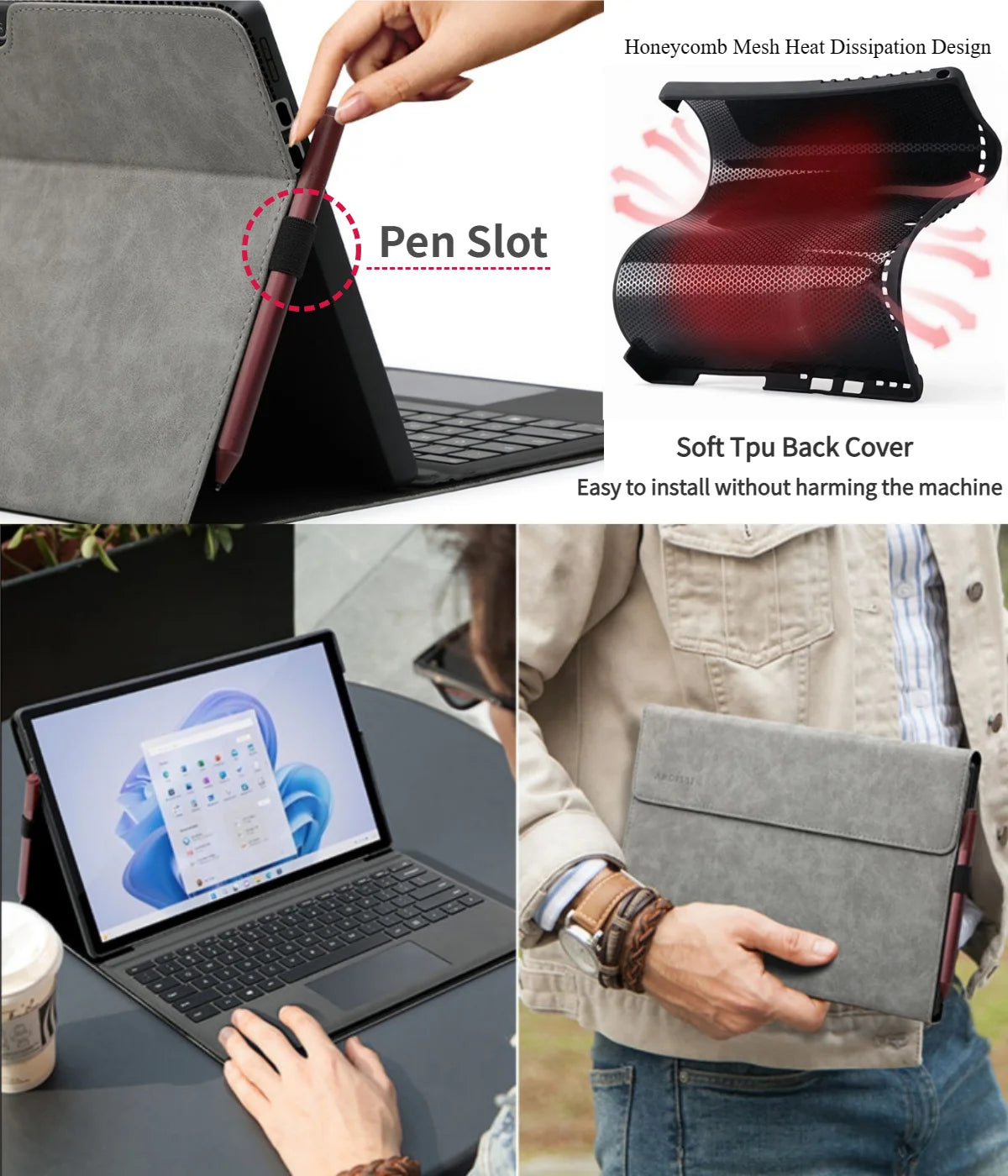 Business Portfolio Case for 13" Surface Pro – Multi-Angle Stand TPU