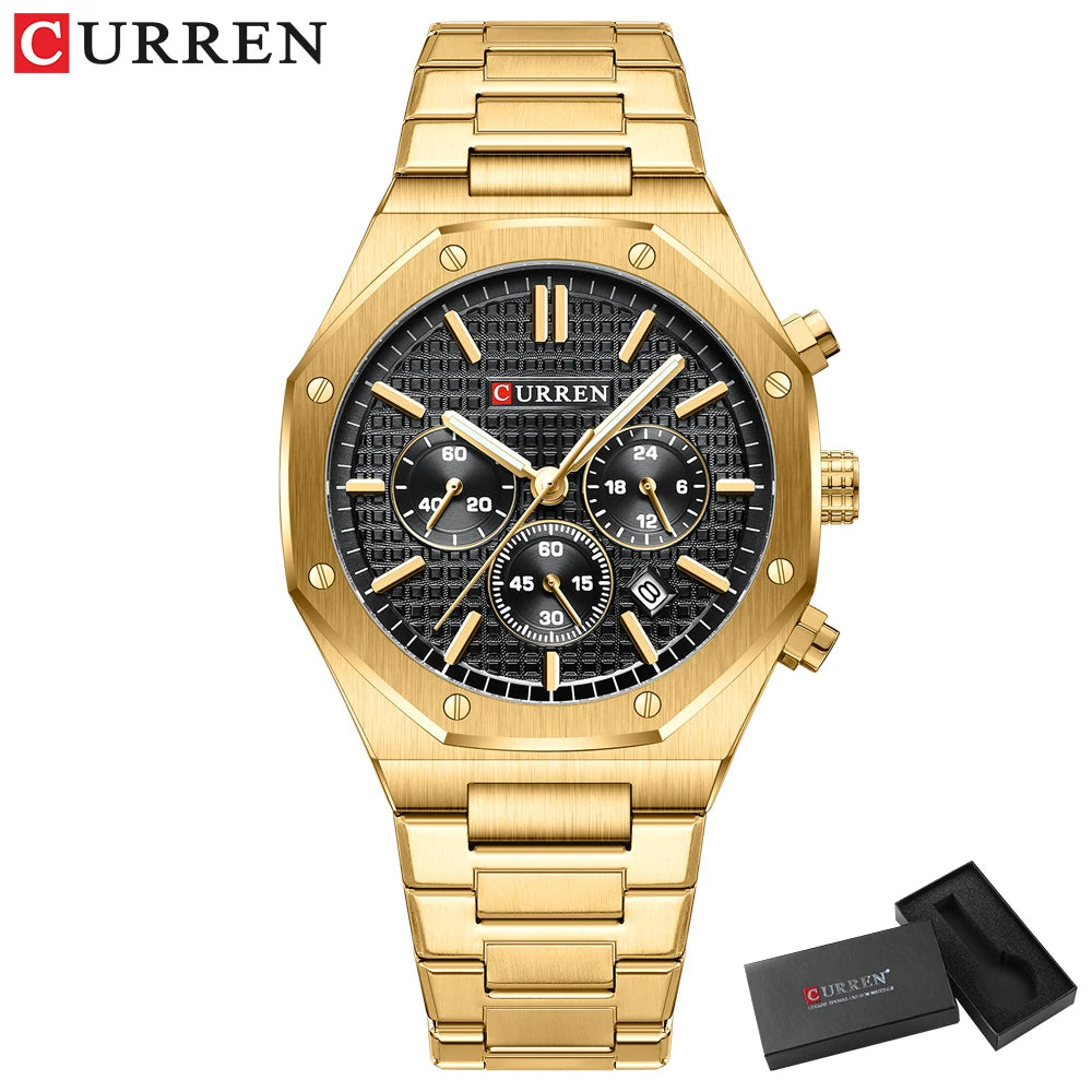 Casual Stainless Steel Quartz Watch – Waterproof Men’s Chronograph