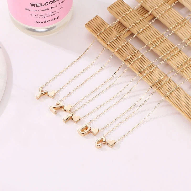 Dainty Initial Necklace with Tiny Heart – Gold & Silver Choker