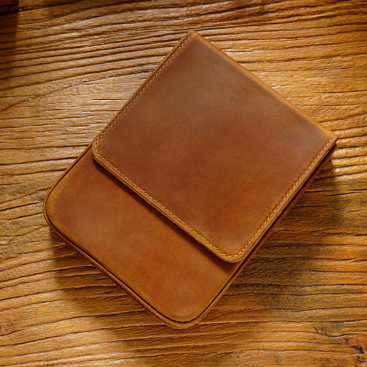 Vintage Genuine Leather Pen Pouch – 6-Slot Removable Tray Case