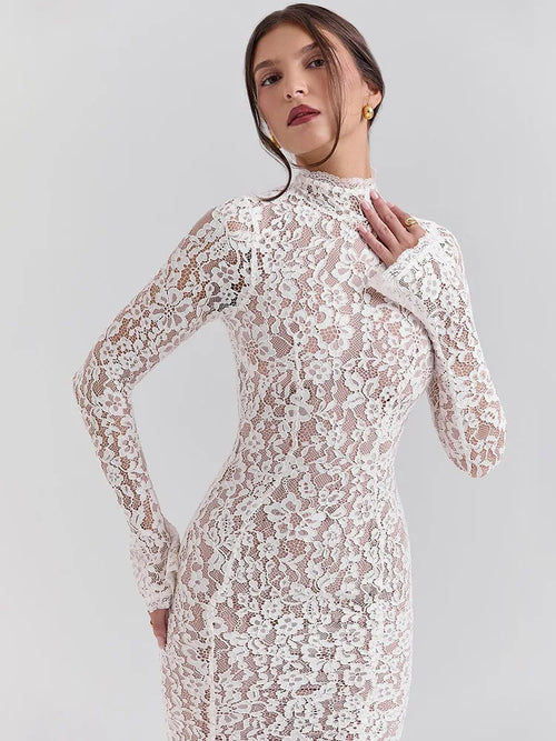 Women’s Elegant Lace Bodycon Dress – Long Sleeve Fishtail Evening Dress