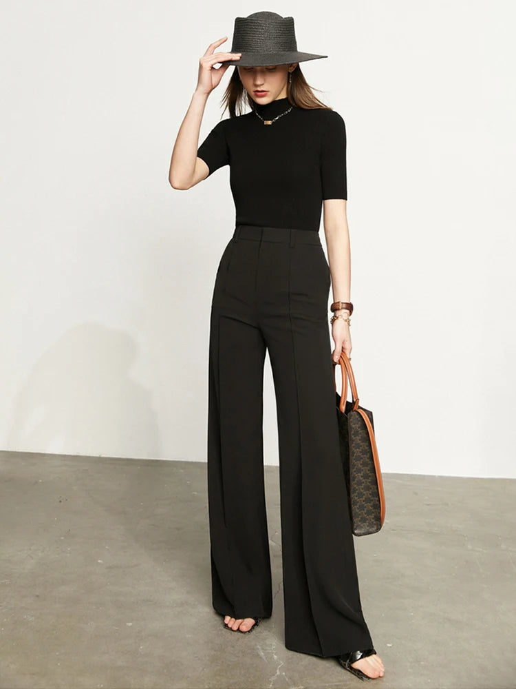 Women’s Wide Leg Chiffon Pants – High Waist Loose Office Trousers