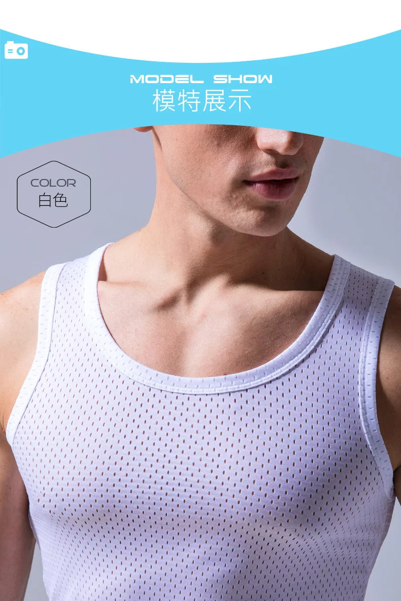 Men’s Ice Silk Mesh Tank Top Bodybuilding Fitness Vest