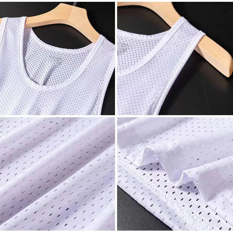 Men’s Ice Silk Mesh Tank Top Bodybuilding Fitness Vest