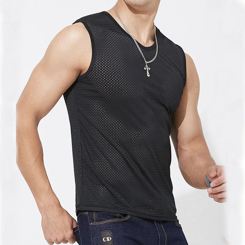 Men’s Ice Silk Mesh Tank Top Bodybuilding Fitness Vest