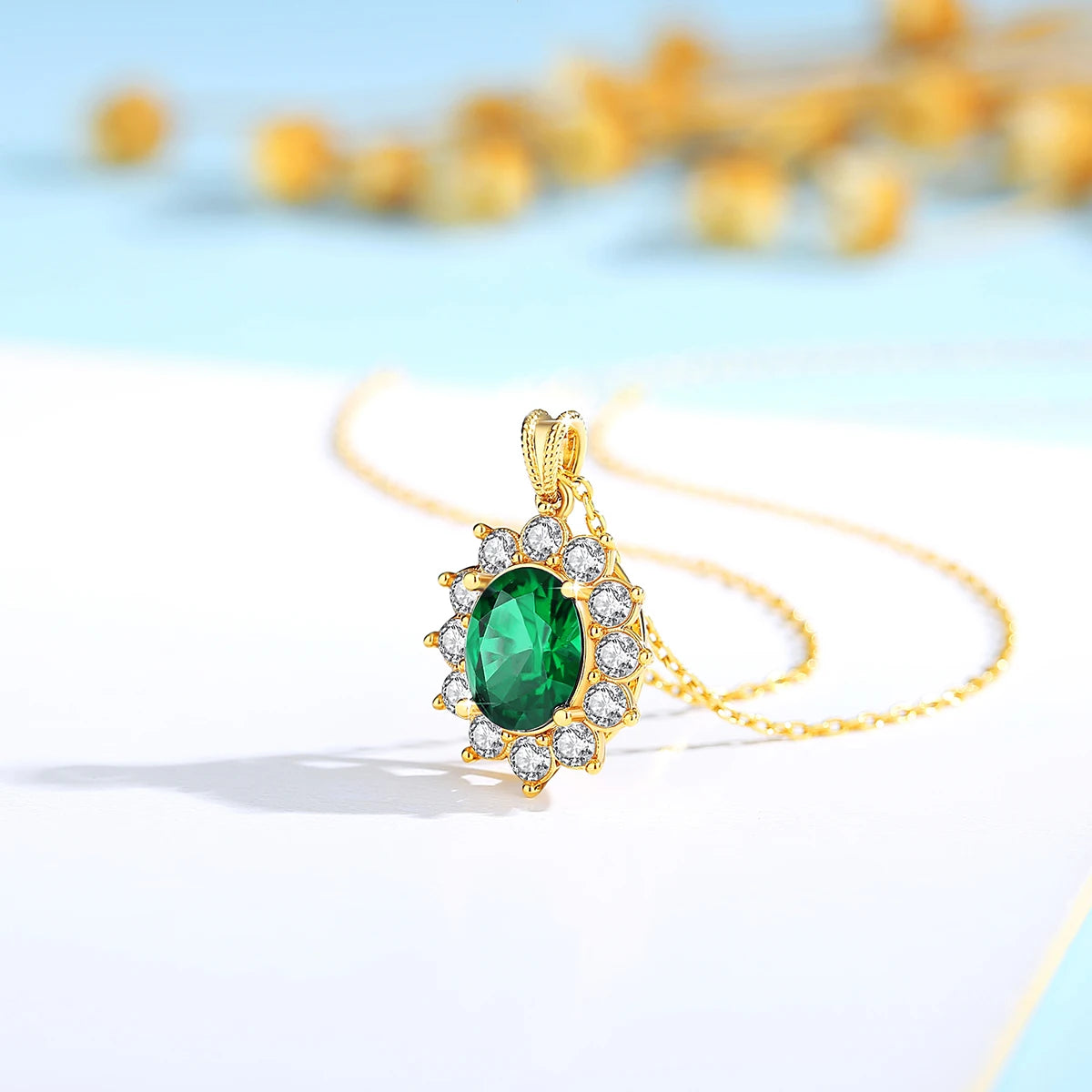 Au750 18K Gold Emerald Necklace – Oval 8x10mm Stone with Certificate
