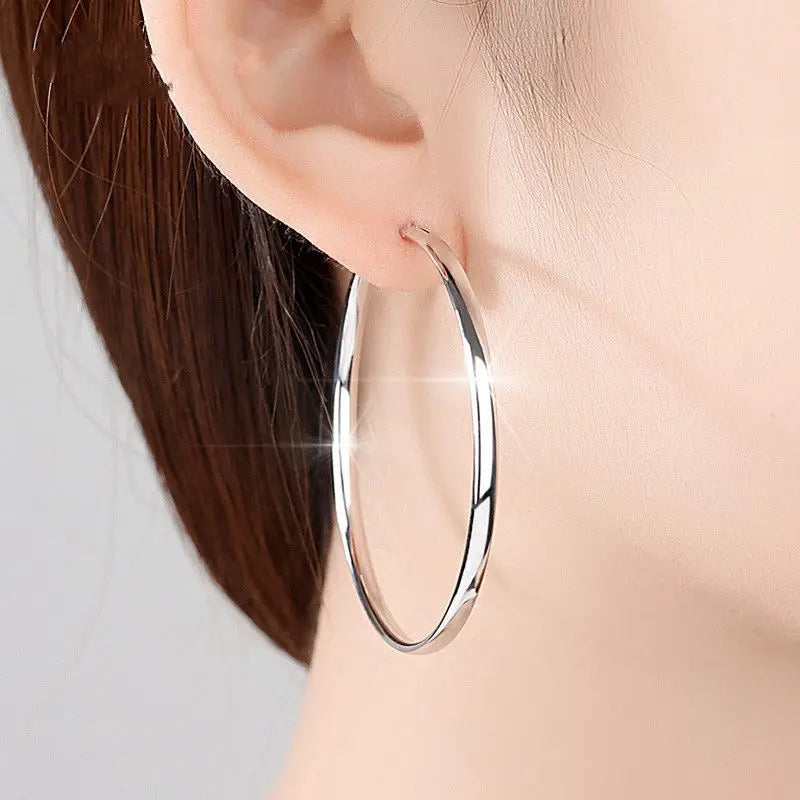 18K Gold Plated Hoop Earrings – 925 Silver, 3–7cm Size Options