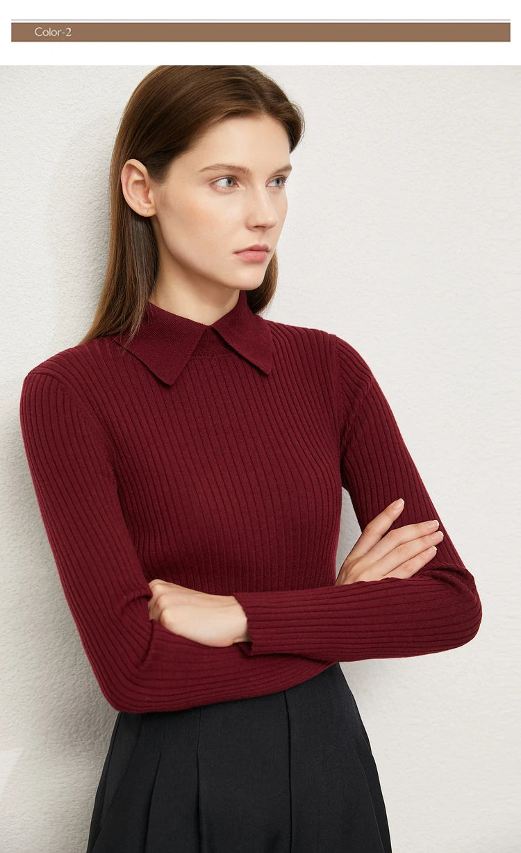 Women’s Slim Fit Striped Sweater – Autumn Office Basic Knitted Top