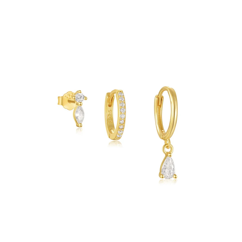 925 Sterling Silver Earring Set – Waterdrop, Flower & Pearl Trio