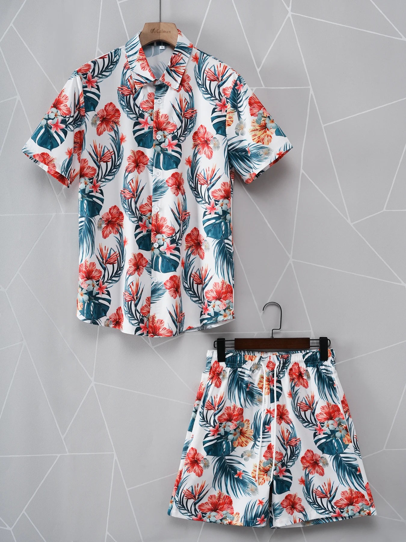 Men’s Tropical 2-Piece Set – Palm Tree Hawaiian Shirt & Shorts