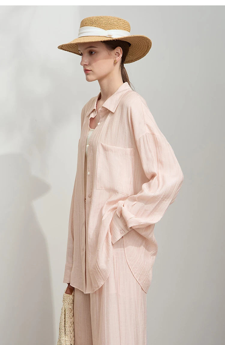 Women’s Casual Shirt & Wide Leg Pants – Spring Basic Separate Set