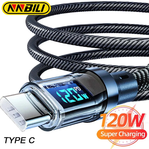 NNBILI 120W Type-C Cable – Fast Charging with LED Display