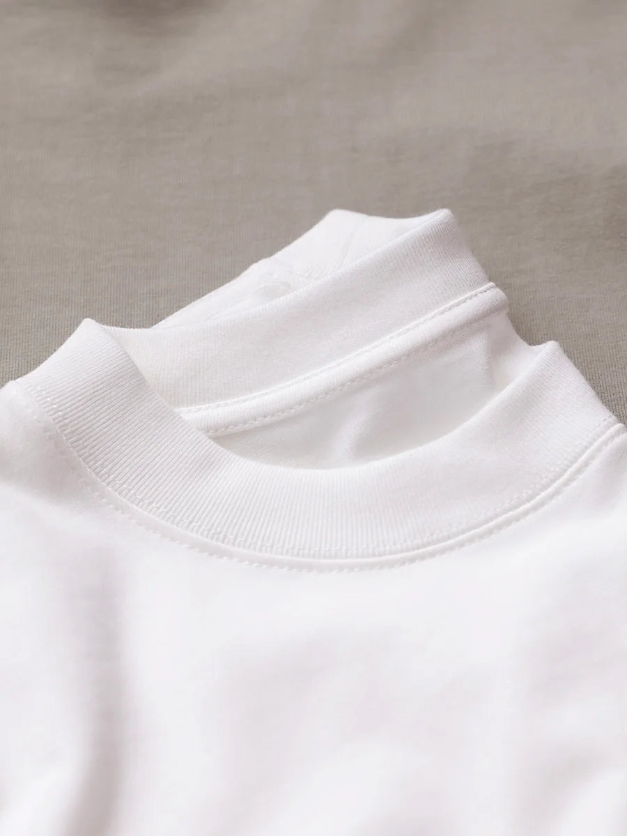 Oversized Heavy Cotton T-Shirt Men Solid Color Drop Shoulder Loose Fit