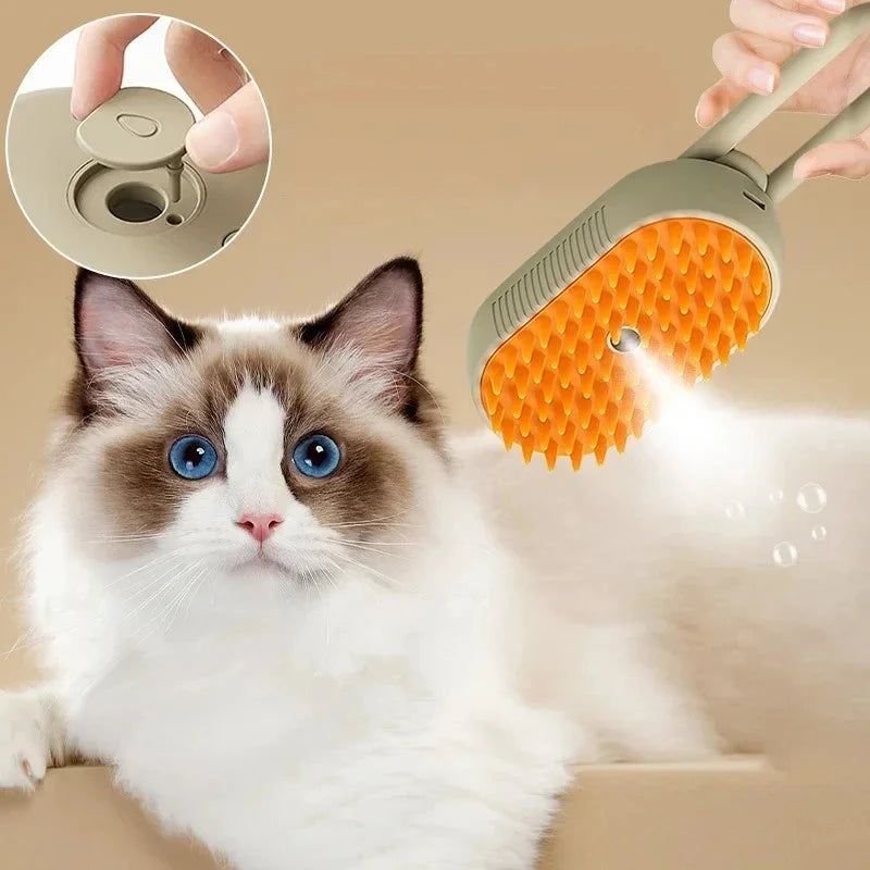 3-in-1 Pet Steam Brush – Grooming, Massage & Hair Removal Tool