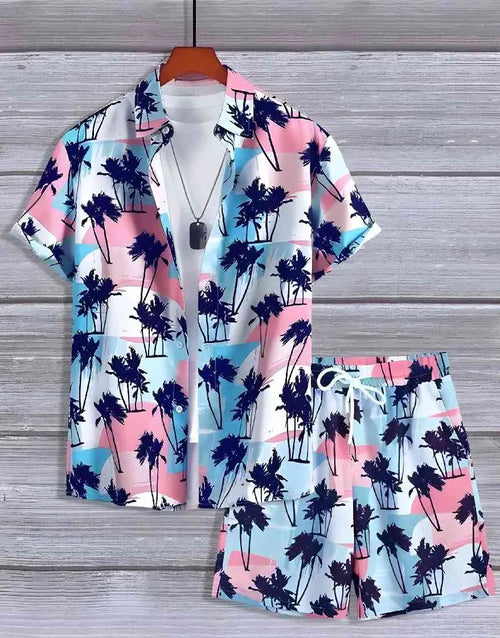 Men’s Tropical 2-Piece Set – Palm Tree Hawaiian Shirt & Shorts