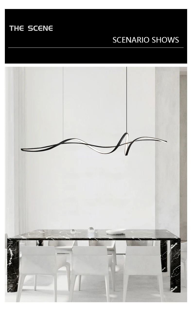 Modern Curved LED Pendant Light – Minimalist Dining Room Fixture