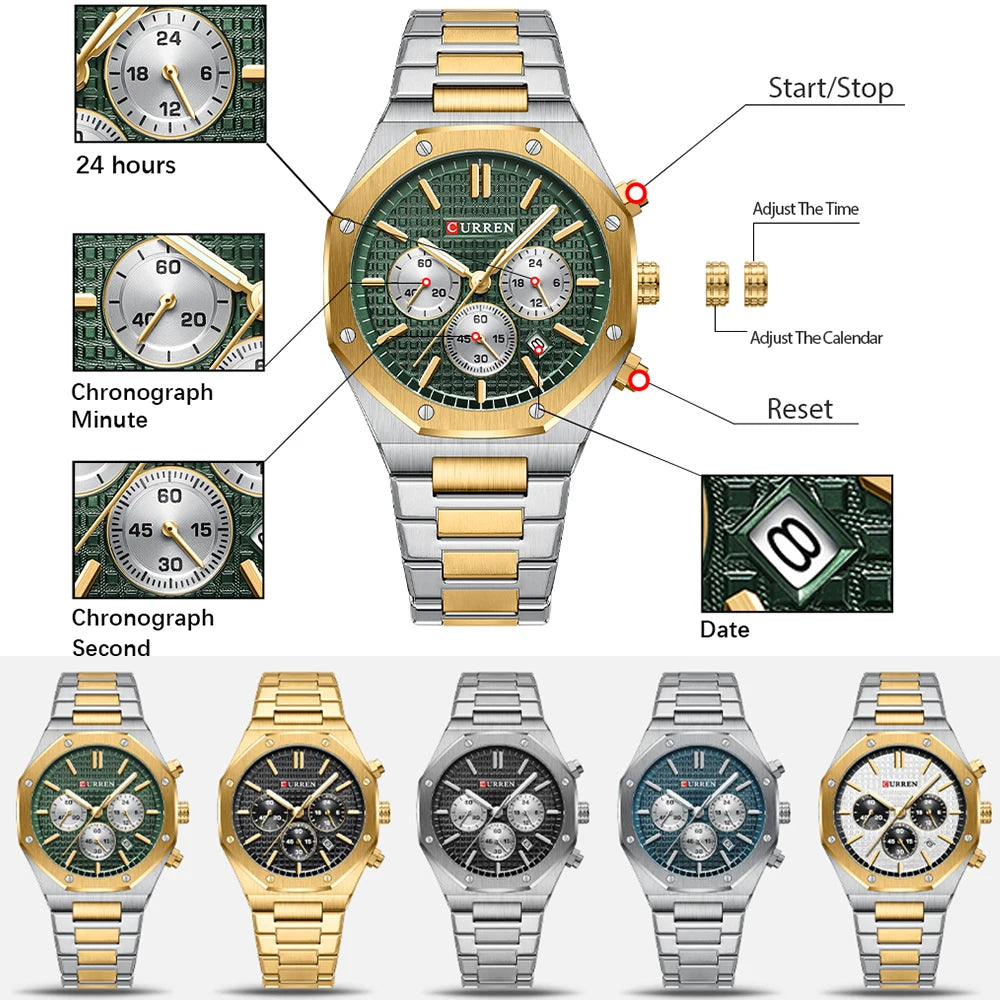 Casual Stainless Steel Quartz Watch – Waterproof Men’s Chronograph