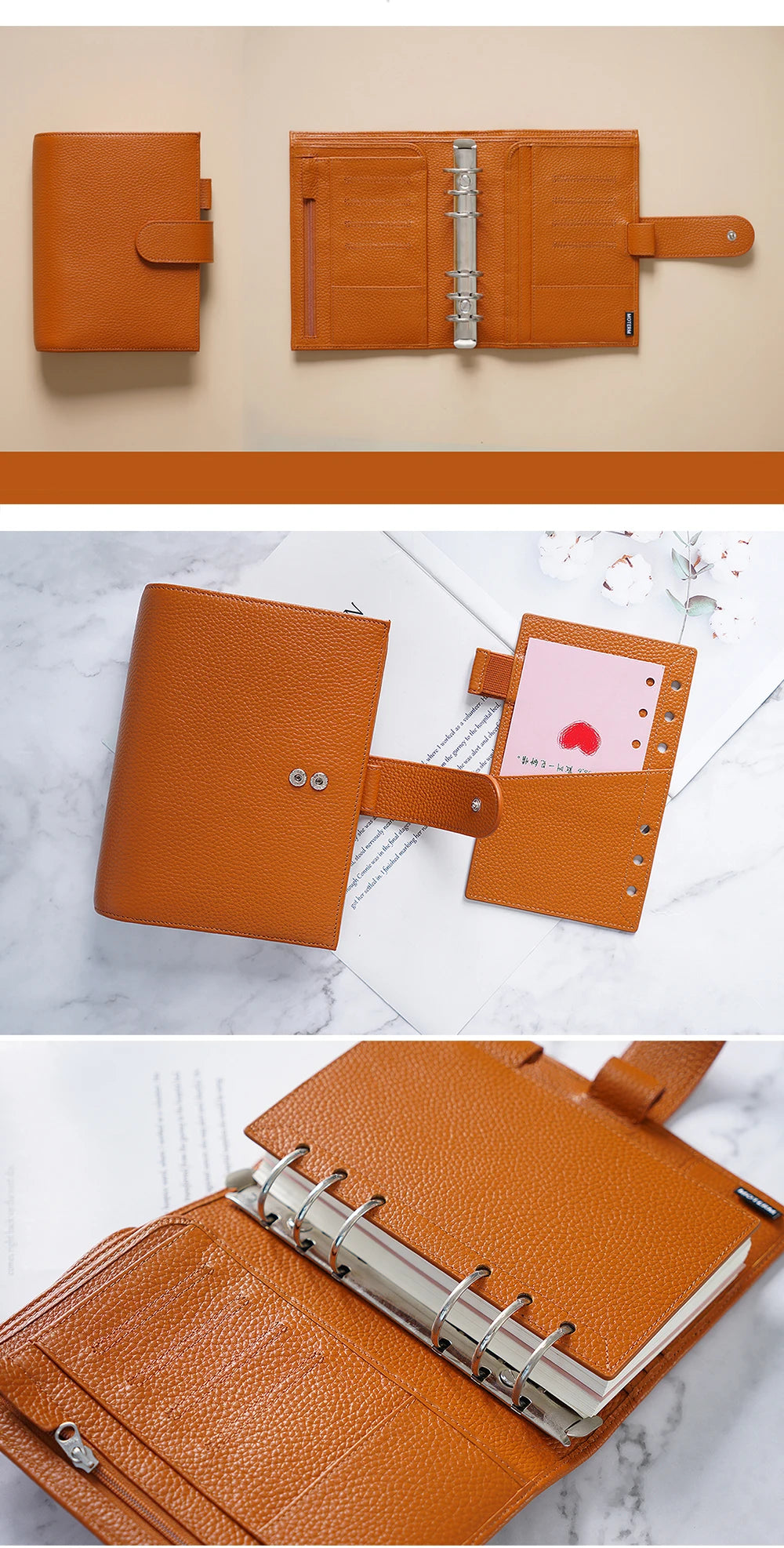 Personal Size Planner – 30mm Rings, Genuine Pebbled Grain Leather