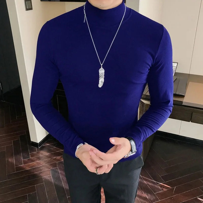 Men’s Slim Fit Turtleneck Long Sleeve Solid Pullover