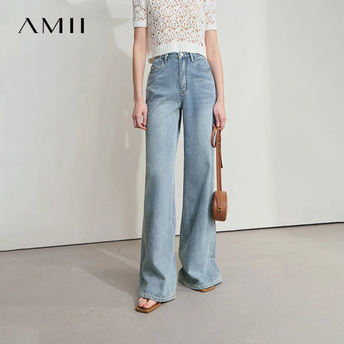Women’s Blue Wide Leg Denim Jeans – Low Waist Loose Casual Trousers