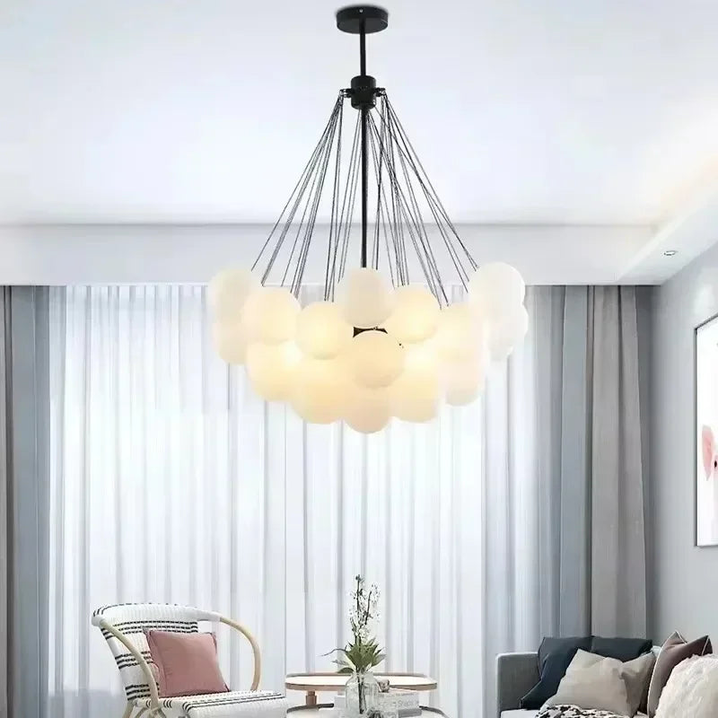 37-Glass Bubble Chandelier – Frosted Milky White Colorful Pendant