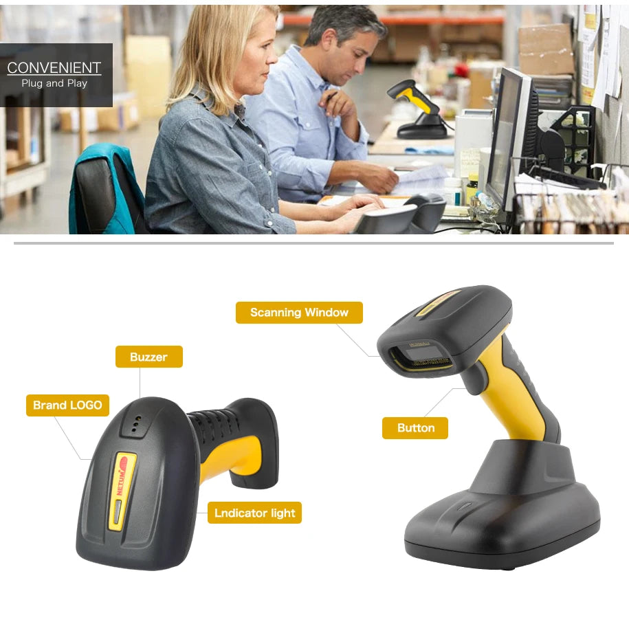 Wireless Handheld Barcode Scanner & Bluetooth 1D/2D QR Reader