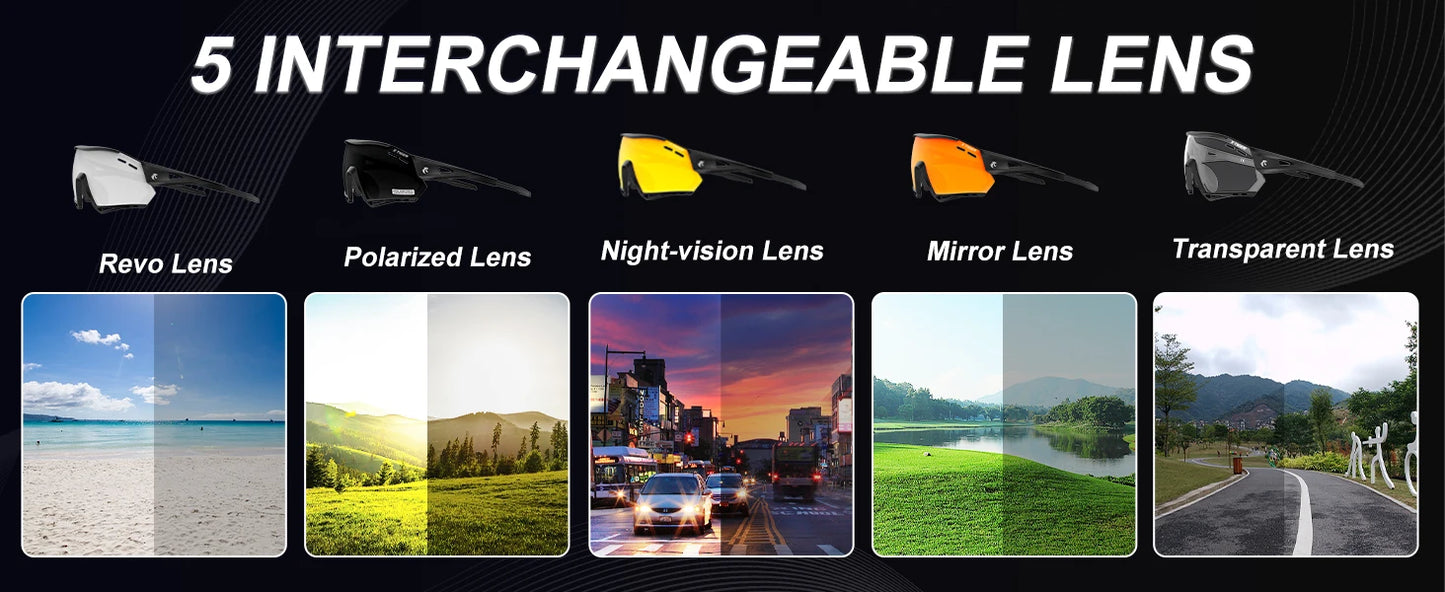 5-Lens Polarized Cycling Glasses – UV Protection Sports Eyewear